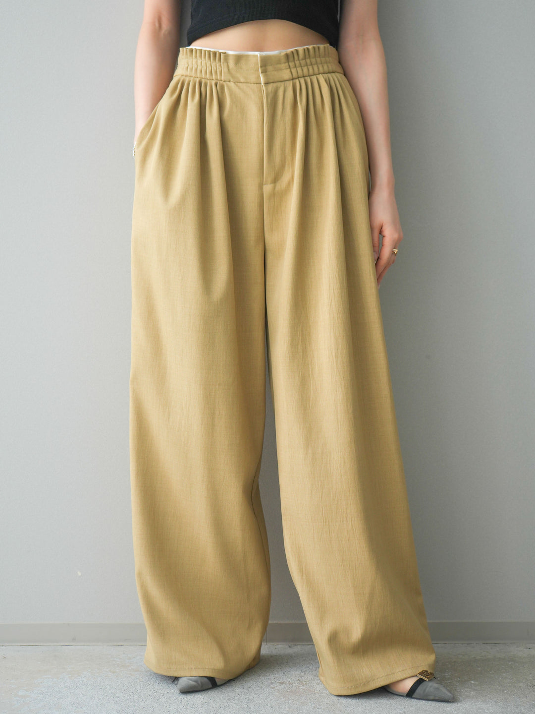 [予約]異素材ドッキングメニータックワイドパンツ/beige