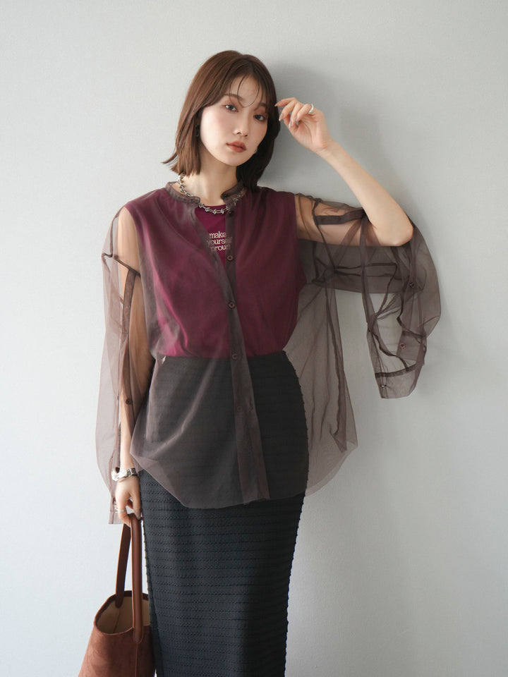 [予約]ロゴ刺繍ノースリートップス/ボルドー