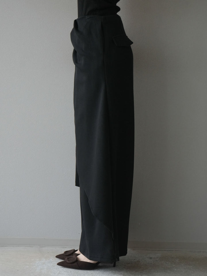 [予約]ラップデザインポンチワイドパンツ/black