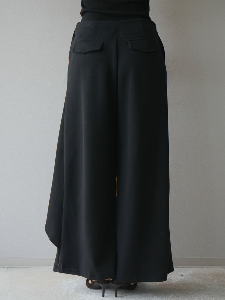 [予約]ラップデザインポンチワイドパンツ/black