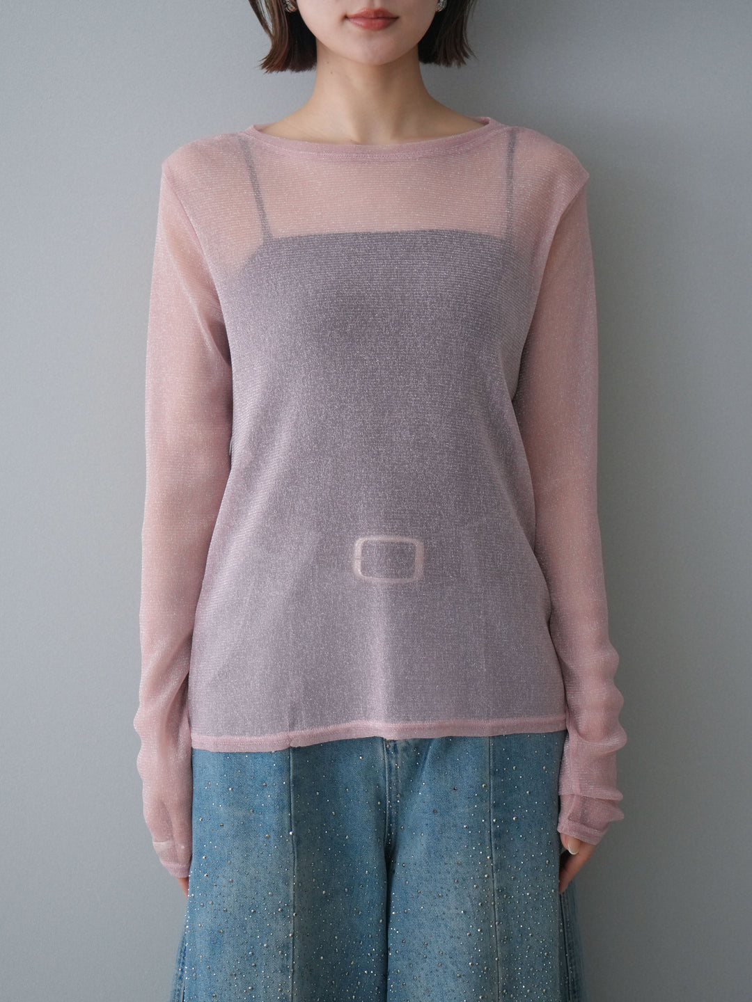 [予約]ラメシアークルーネックトップス/pink