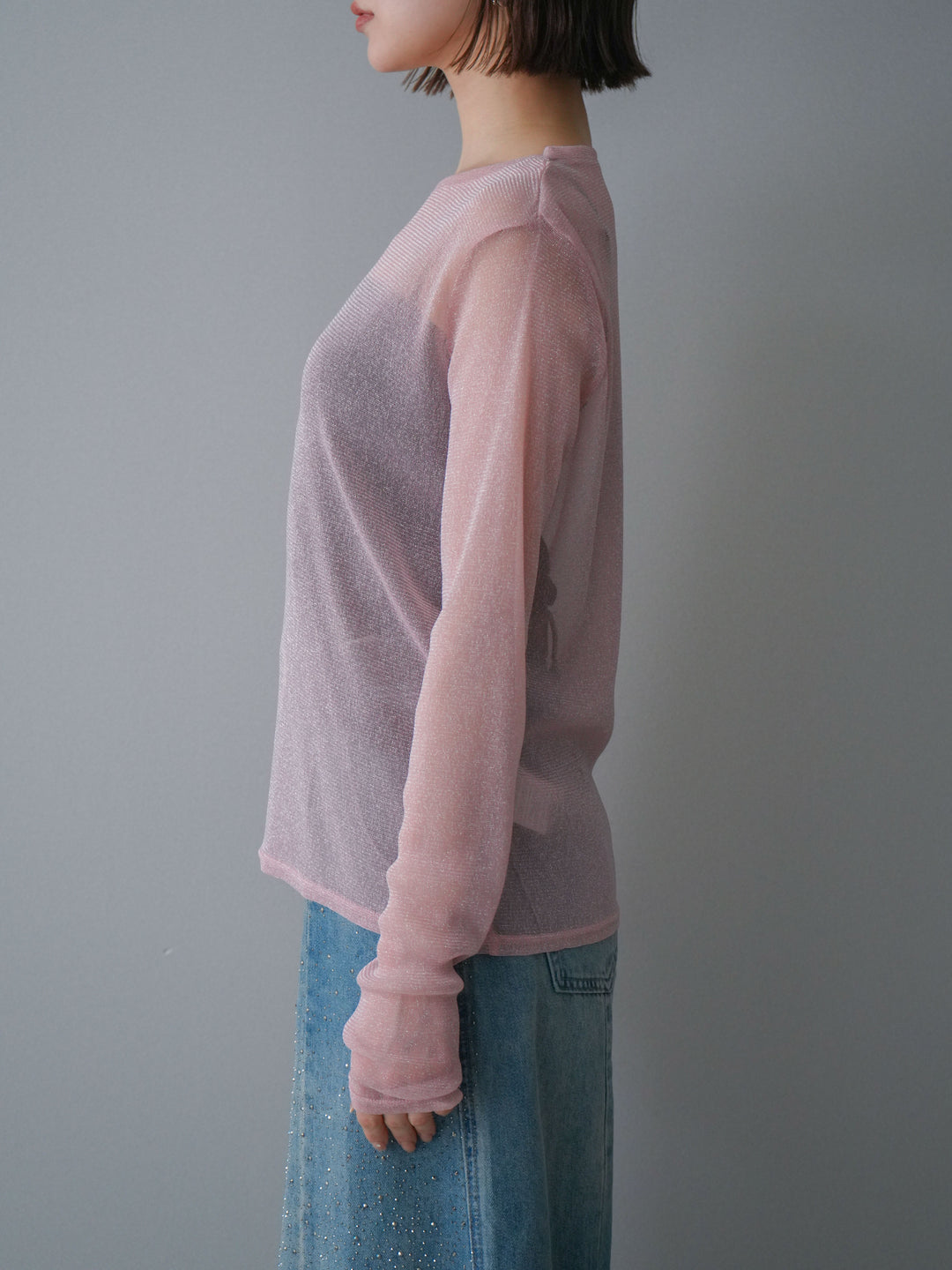 [予約]ラメシアークルーネックトップス/pink