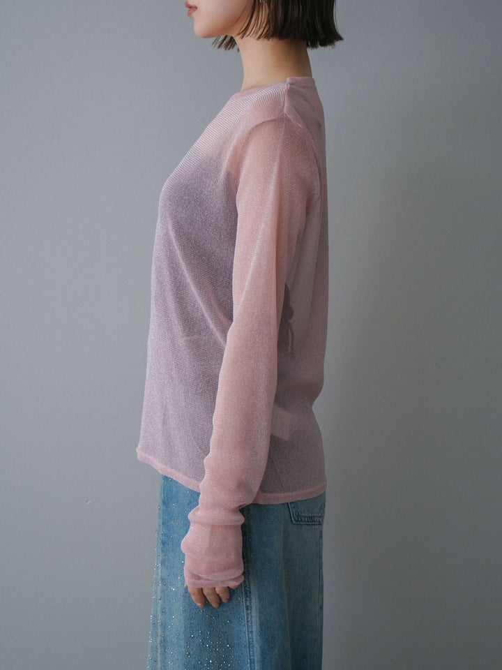 [予約]ラメシアークルーネックトップス/pink