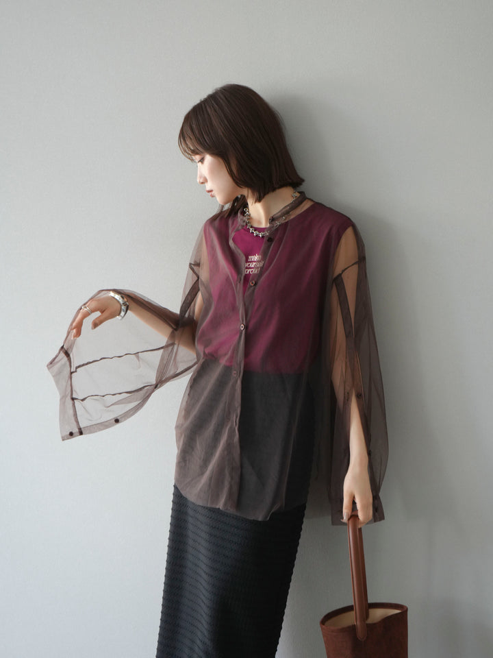 [予約]ロゴ刺繍ノースリートップス/ボルドー