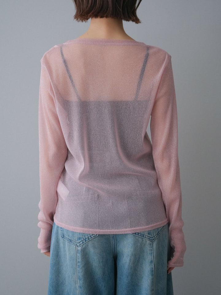 [予約]ラメシアークルーネックトップス/pink