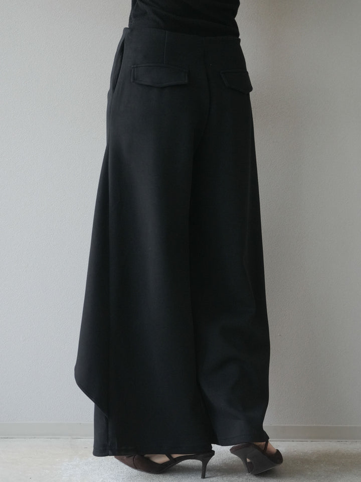 [予約]ラップデザインポンチワイドパンツ/black