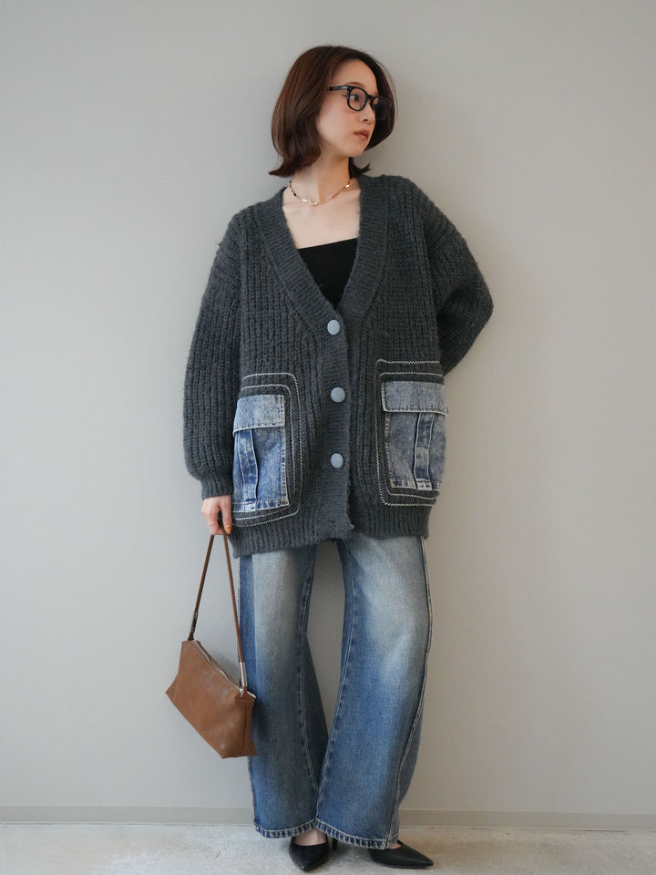 [予約]サイド切替カーブデニムパンツ/blue