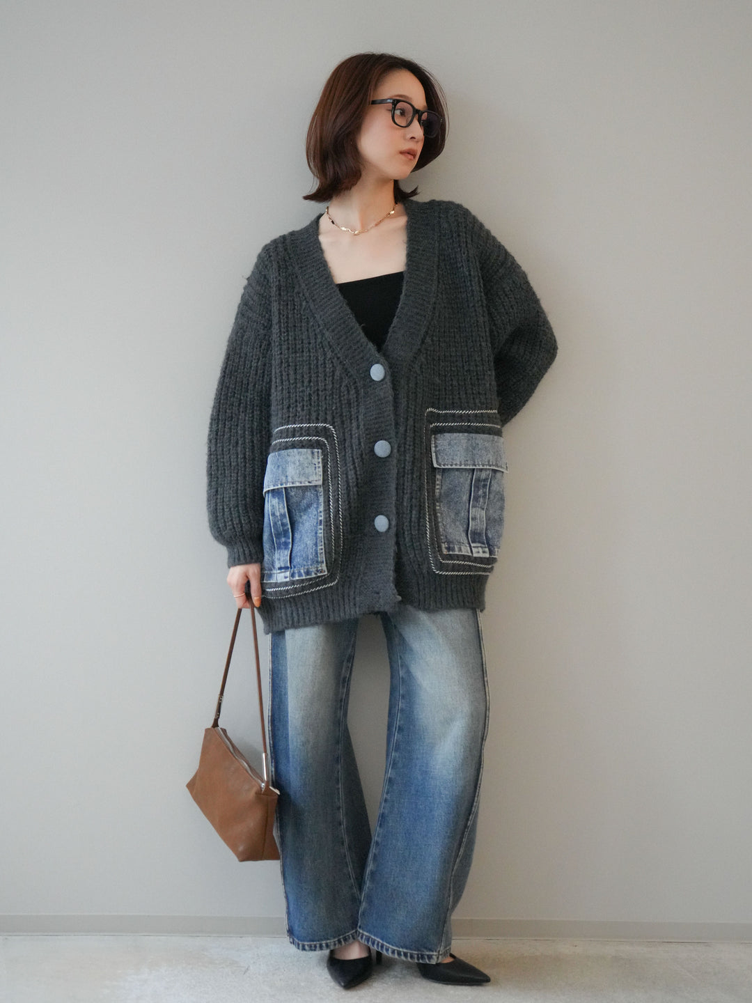 [予約]サイド切替カーブデニムパンツ/blue