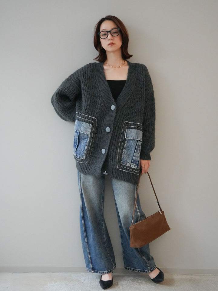 [予約]サイド切替カーブデニムパンツ/blue