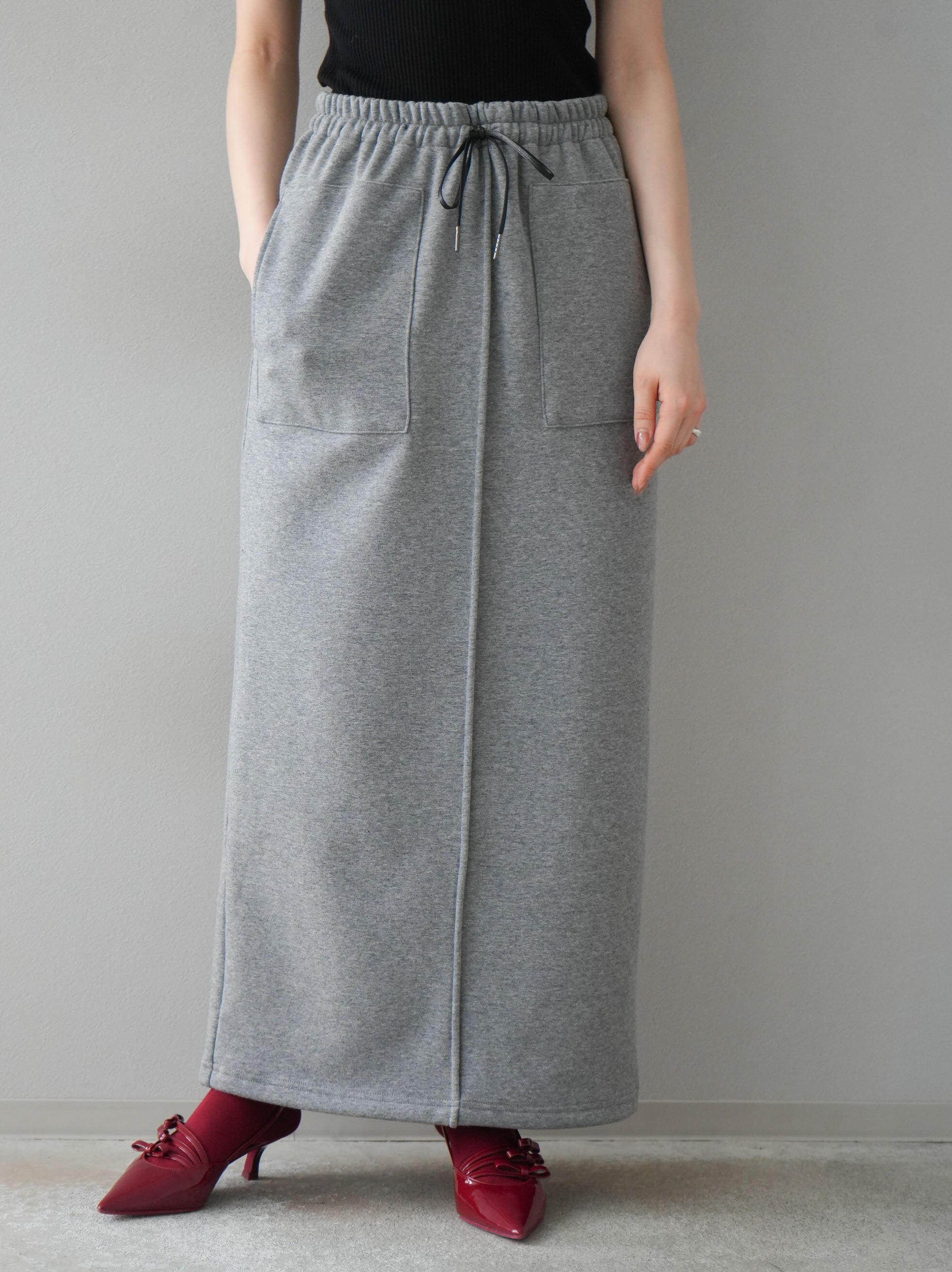 予約]裏起毛スウェットIラインスカート/杢グレー – Lumier