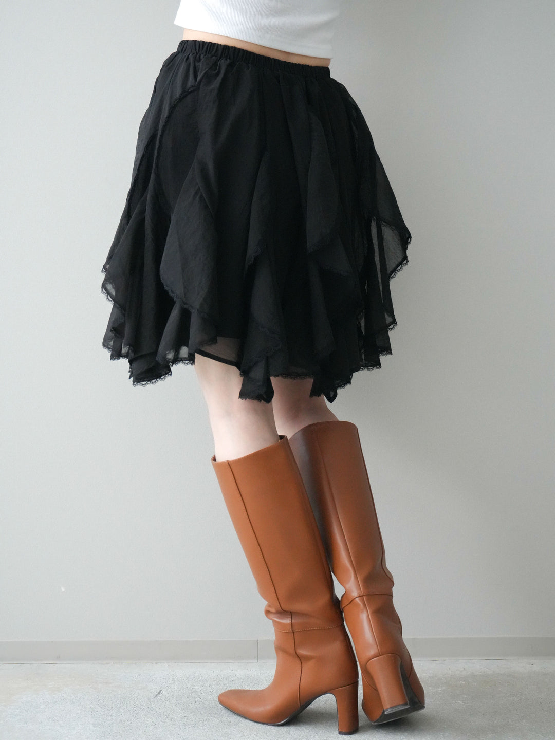 [予約]ラッフルレースミニスカート/black