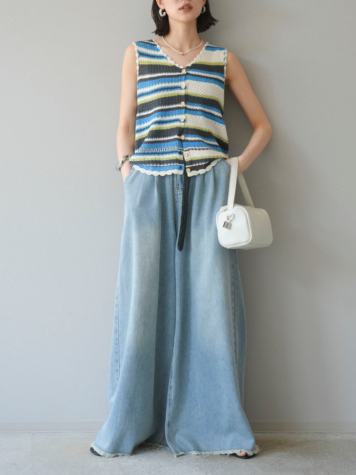 [予約]マルチボーダーニットベスト/ブルー