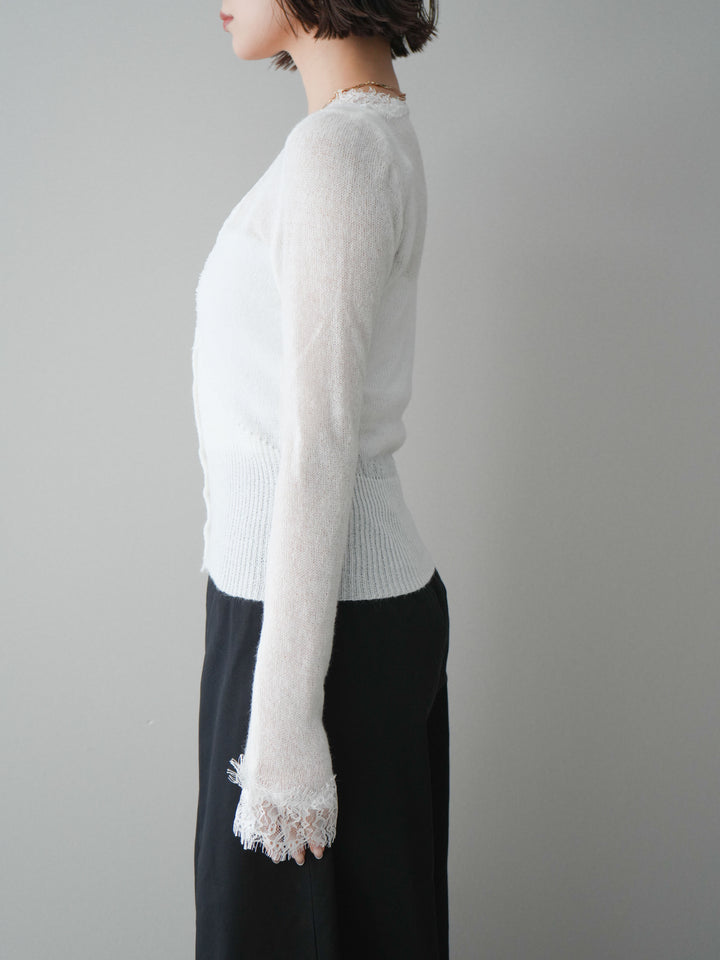 [予約]モヘアタッチレースニットカーディガン/off