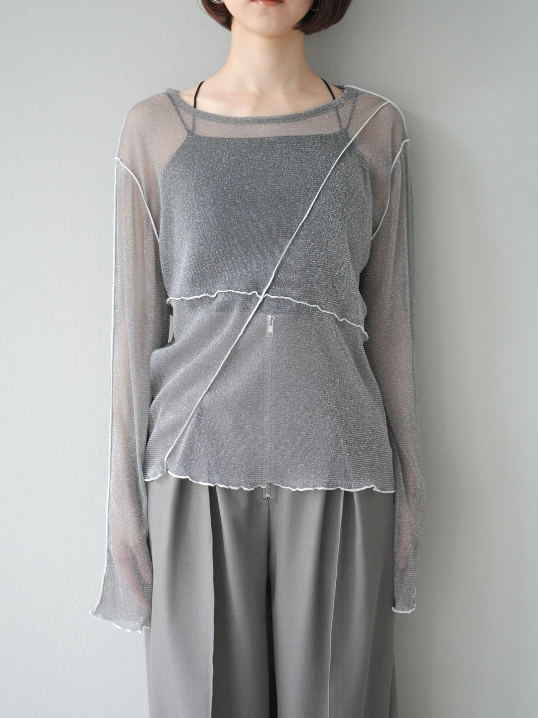 [予約]ラメシアーバイカラーメロープルオーバー/チャコール