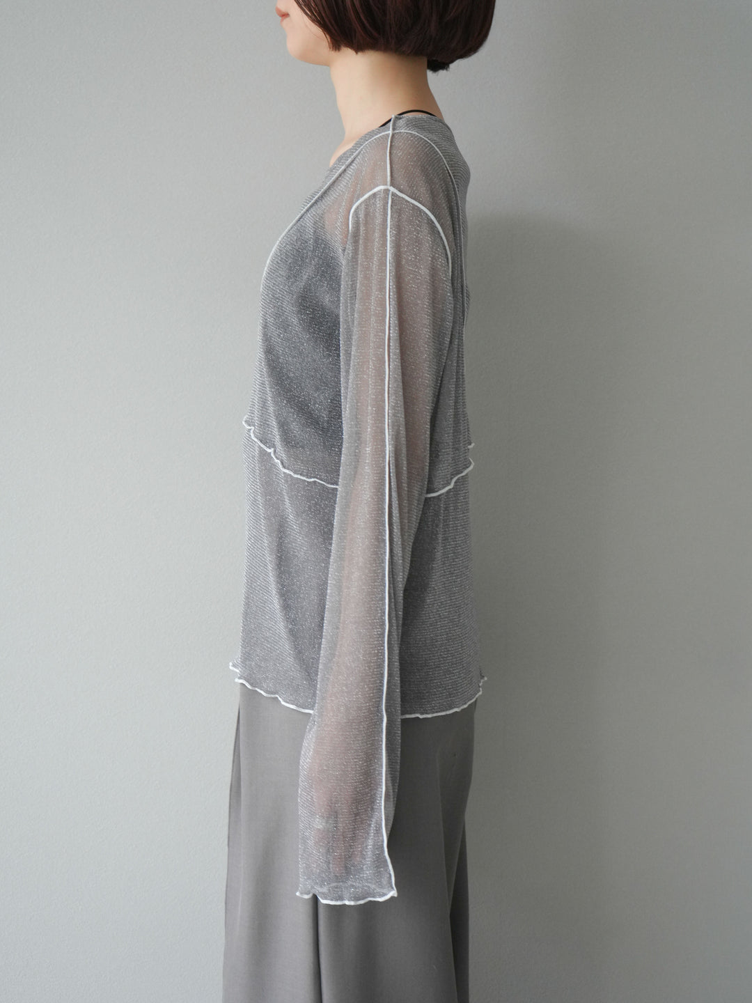 [予約]ラメシアーバイカラーメロープルオーバー/チャコール