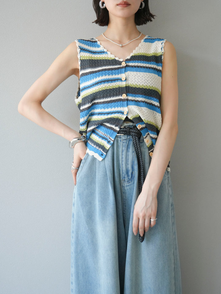 [予約]マルチボーダーニットベスト/ブルー