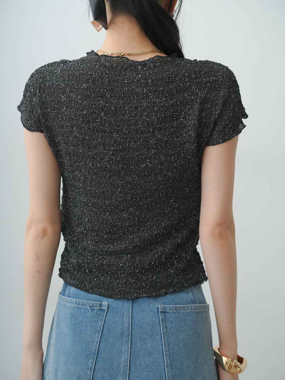 [予約]テクスチャープリントワッシャーフレンチトップス/black