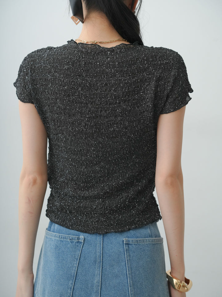 [予約]テクスチャープリントワッシャーフレンチトップス/black