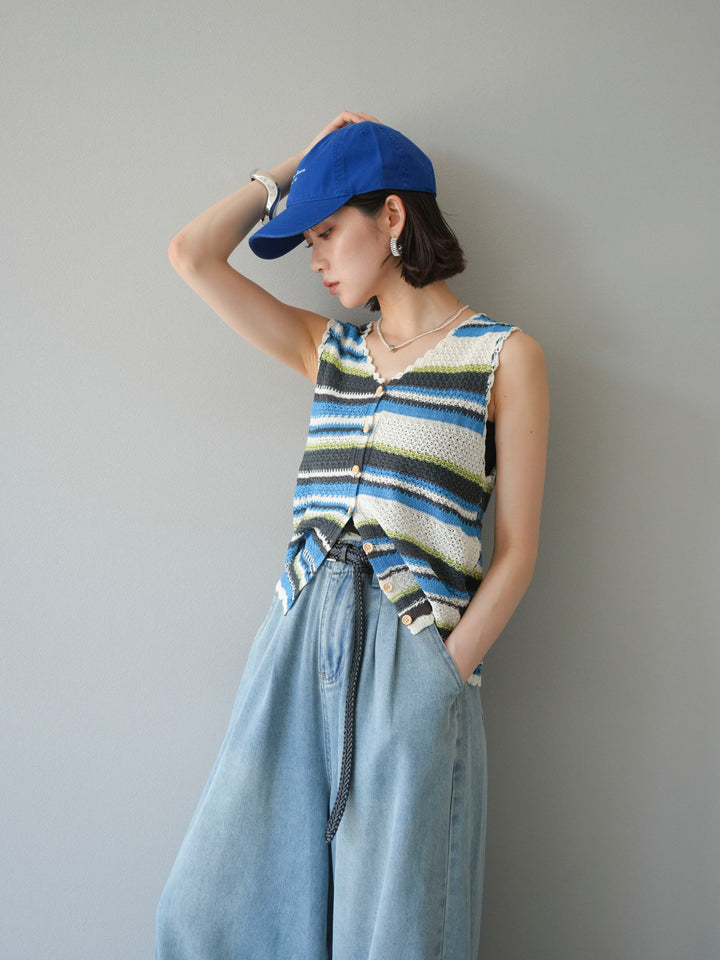 [予約]マルチボーダーニットベスト/ブルー