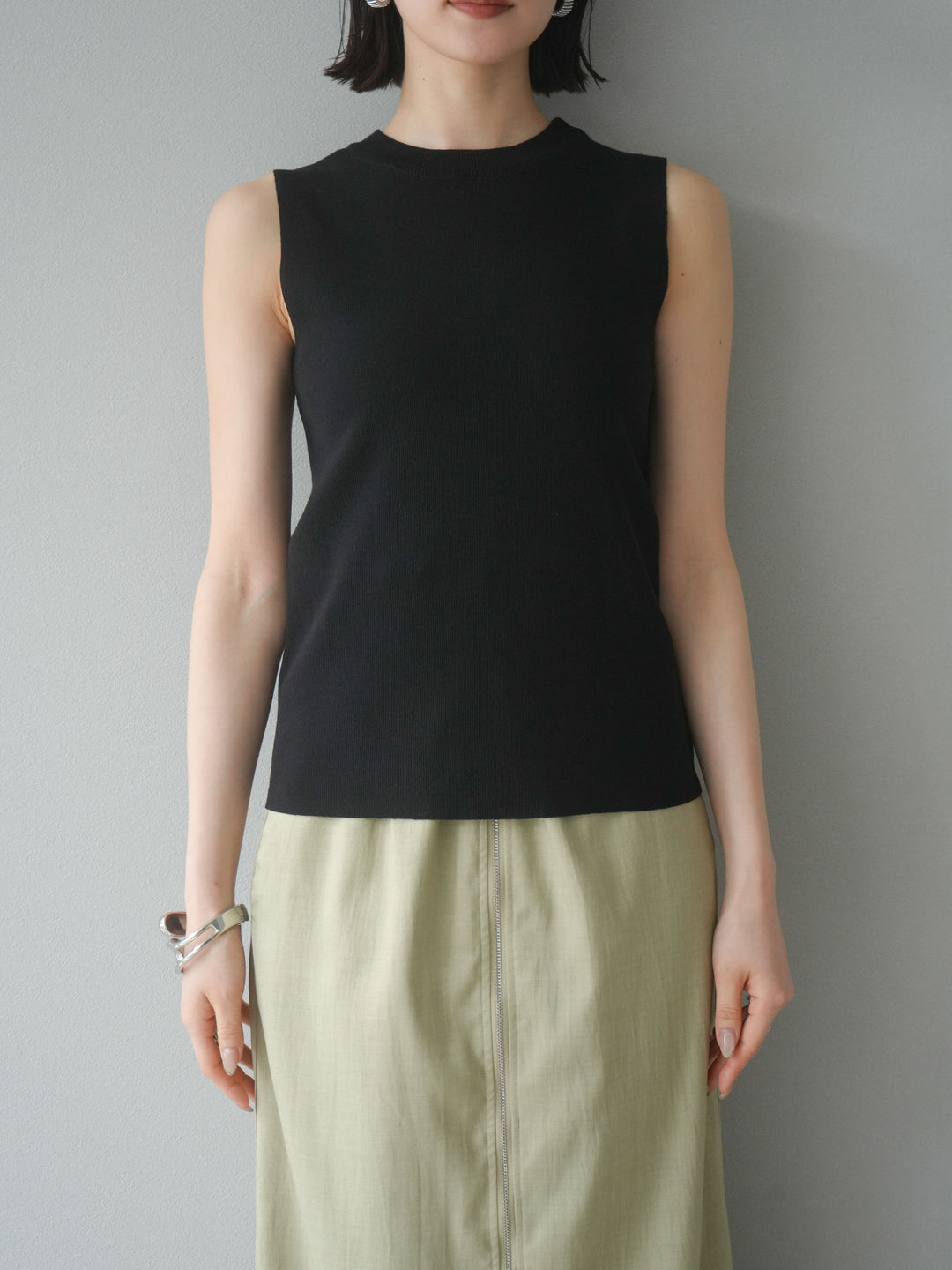 [予約]レーヨンニットタンクトップ/ブラック