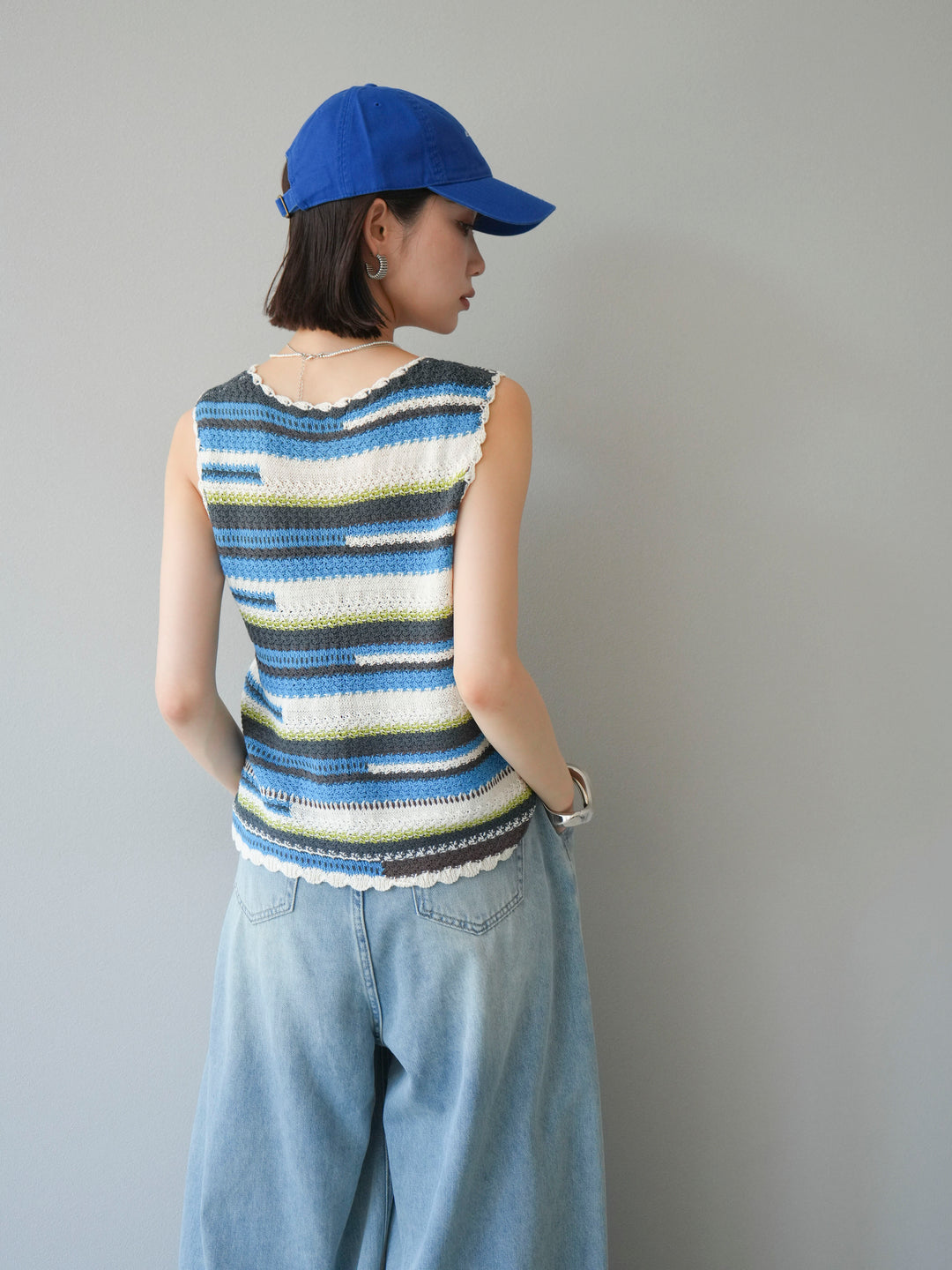 [予約]マルチボーダーニットベスト/ブルー