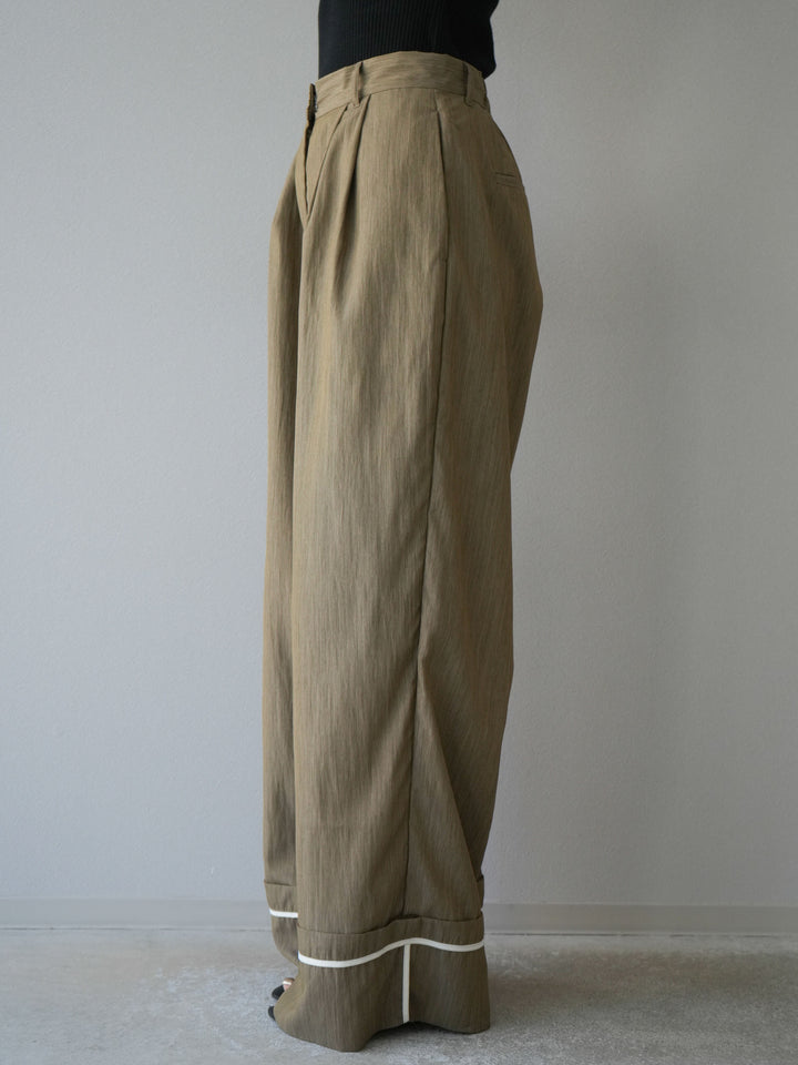 [予約]リネンライク裾リターンワイドパンツ/グレージュ