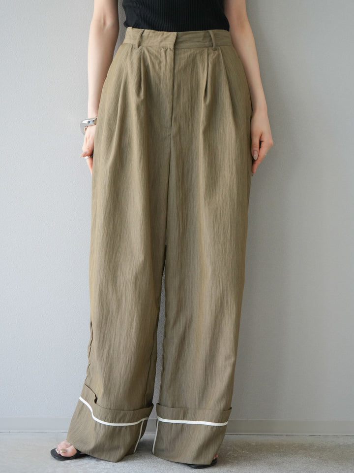 [予約]リネンライク裾リターンワイドパンツ/グレージュ