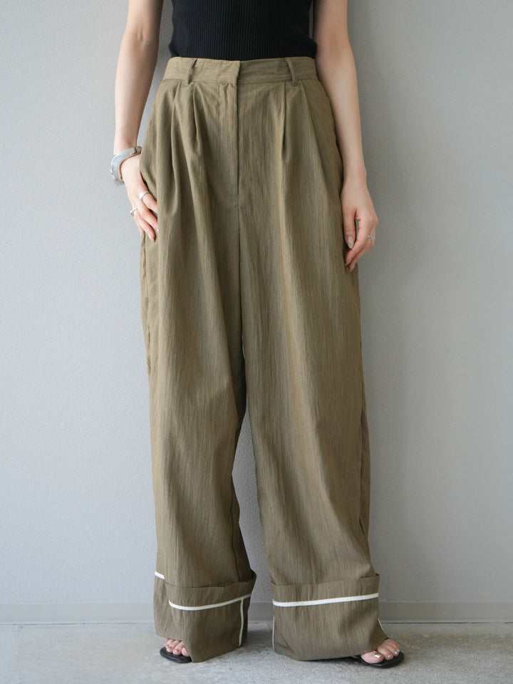 [予約]リネンライク裾リターンワイドパンツ/グレージュ