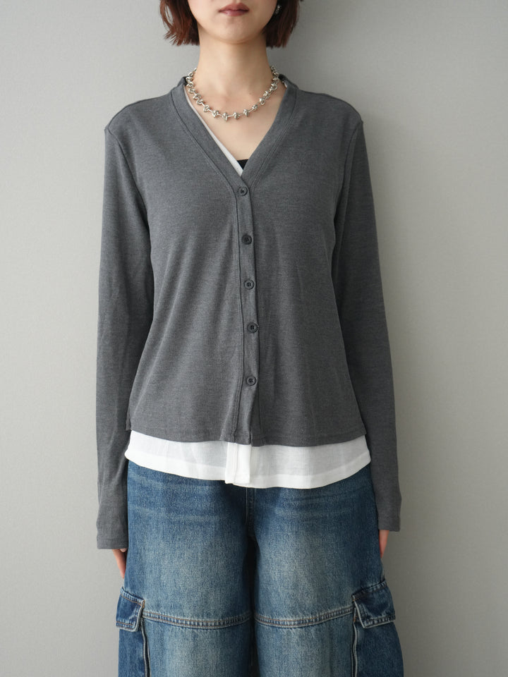 [予約]配色レイヤードカットリブカーディガン/gray