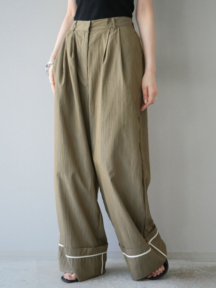 [予約]リネンライク裾リターンワイドパンツ/グレージュ