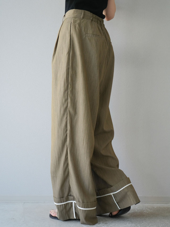 [予約]リネンライク裾リターンワイドパンツ/グレージュ