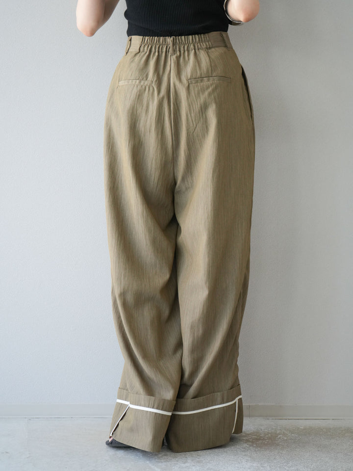 [予約]リネンライク裾リターンワイドパンツ/グレージュ