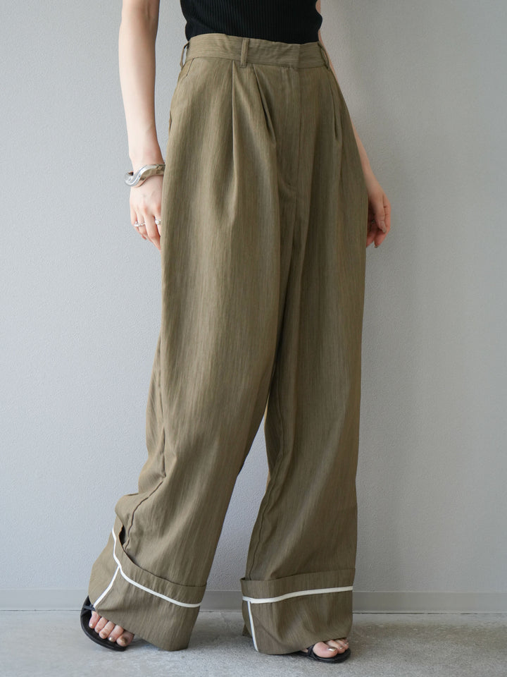 [予約]リネンライク裾リターンワイドパンツ/グレージュ