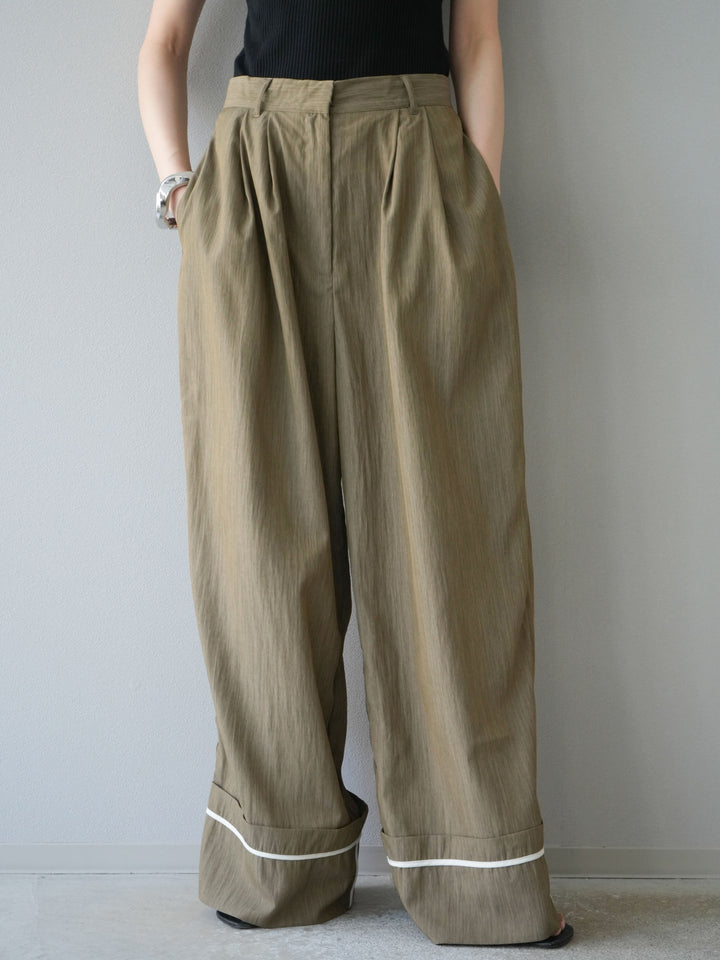 [予約]リネンライク裾リターンワイドパンツ/グレージュ