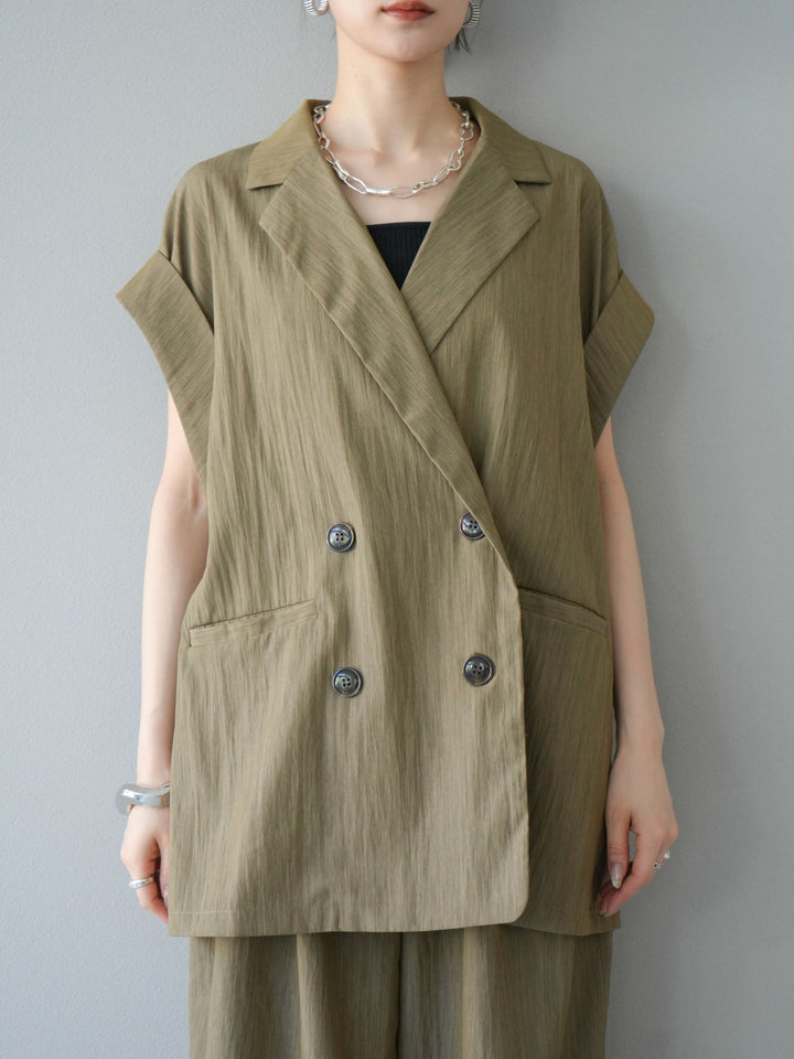 [予約]リネンライクノースリーブダブルジレ/グレージュ