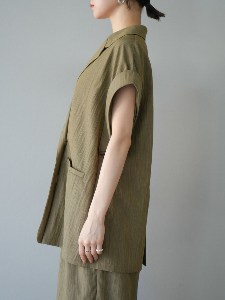 [予約]リネンライクノースリーブダブルジレ/グレージュ