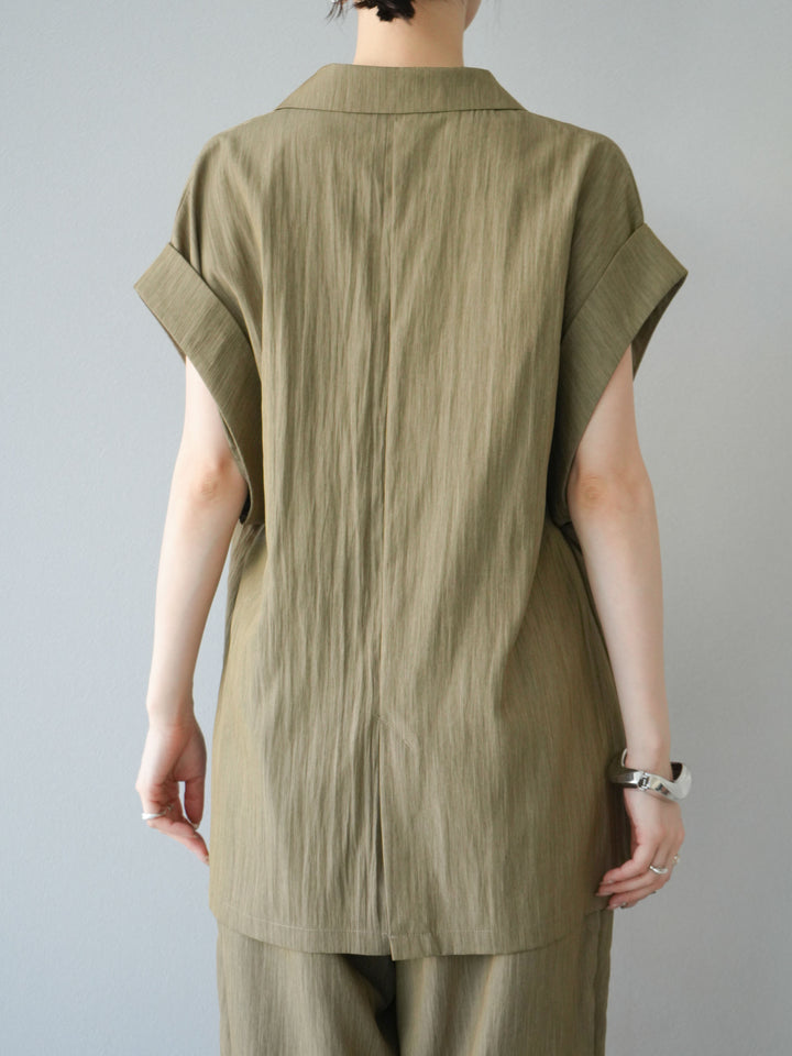 [予約]リネンライクノースリーブダブルジレ/グレージュ