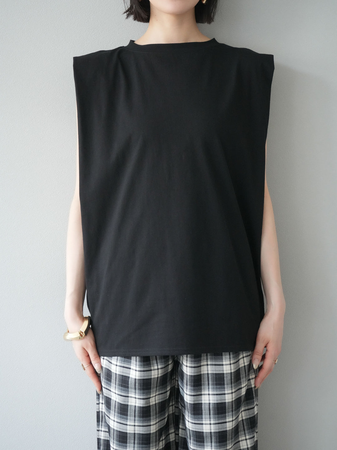 [予約]ショルダータックフレンチスリーブプルオーバー/ブラック