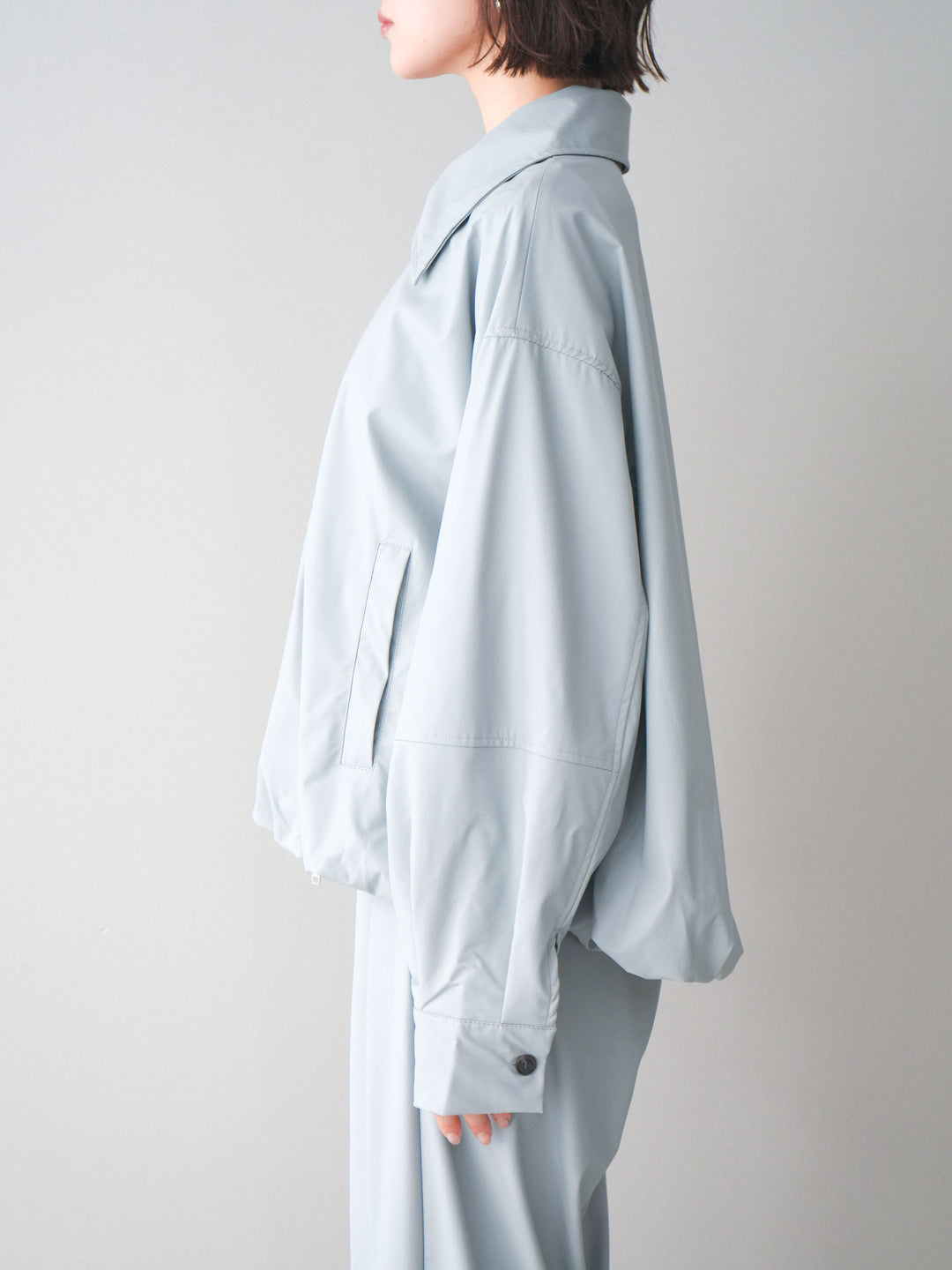 [予約]ウォッシャブルフェイクレザーバルーンジャケット/blue