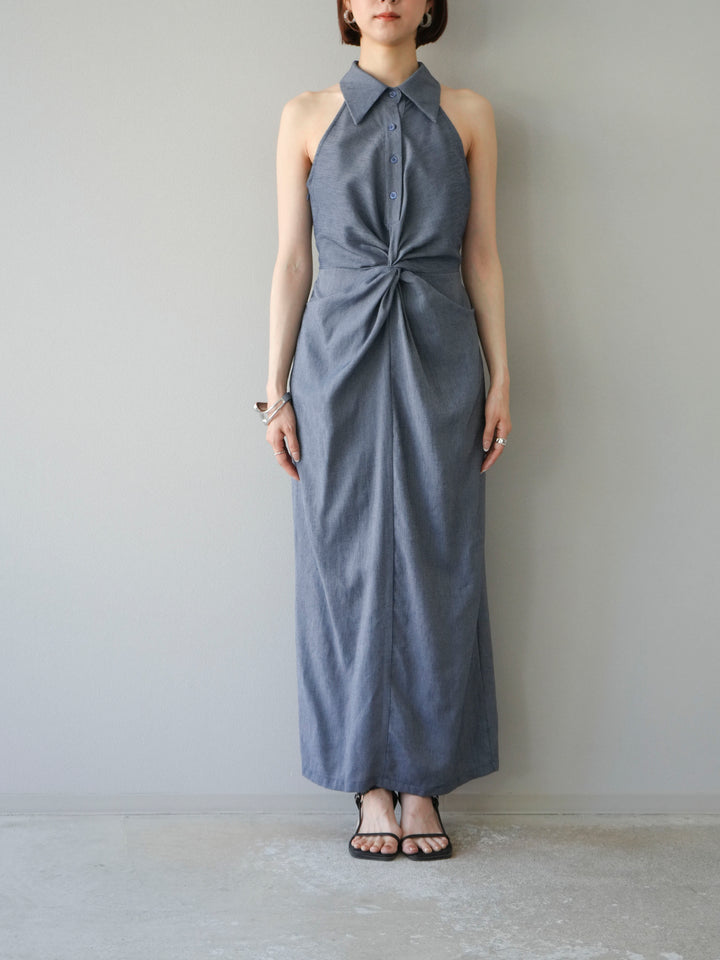 [予約]ツイストリネンタッチワンピース/ネイビー