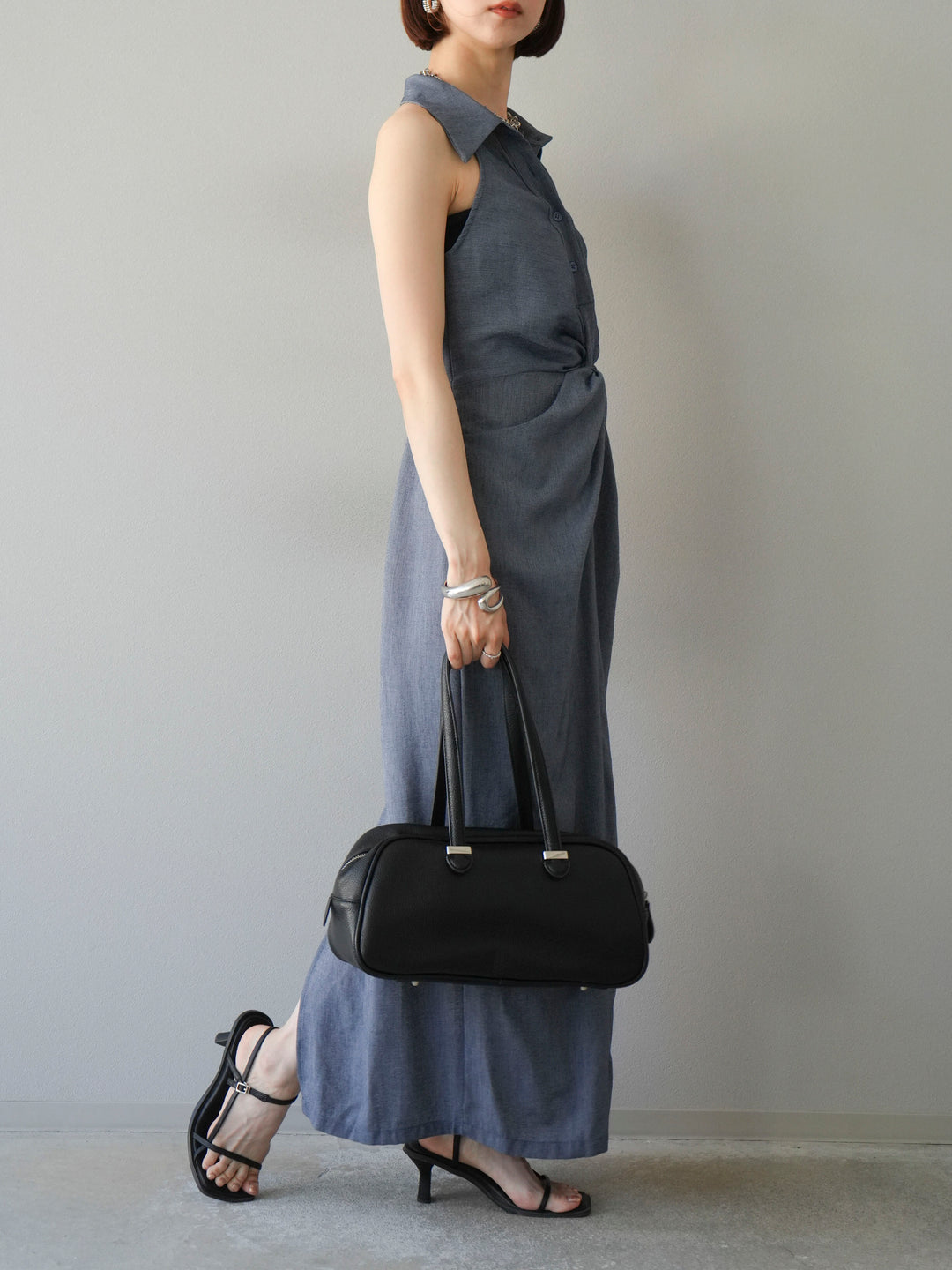 [予約]ツイストリネンタッチワンピース/ネイビー