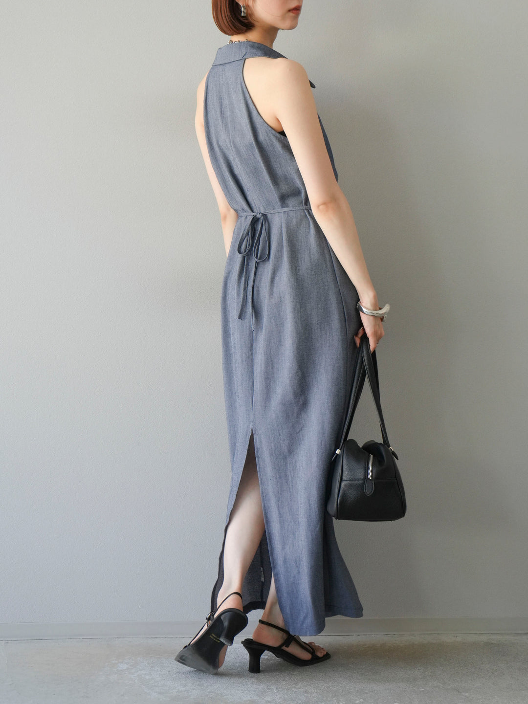 [予約]ツイストリネンタッチワンピース/ネイビー