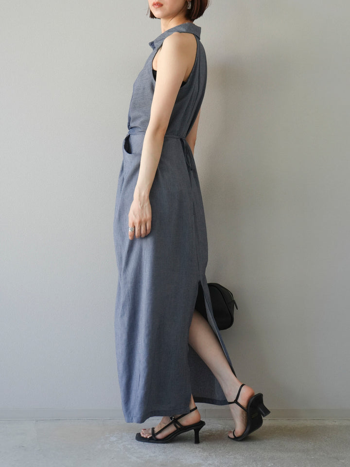 [予約]ツイストリネンタッチワンピース/ネイビー