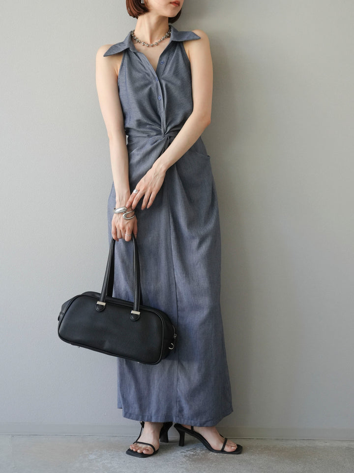 [予約]ツイストリネンタッチワンピース/ネイビー