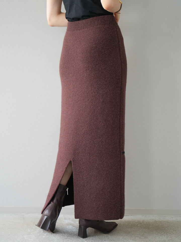 [予約]コード刺繍Iラインニットスカート/ブラウン