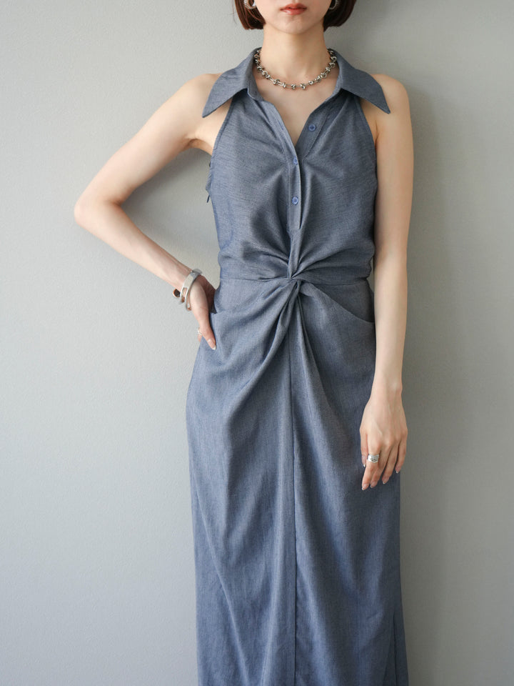 [予約]ツイストリネンタッチワンピース/ネイビー