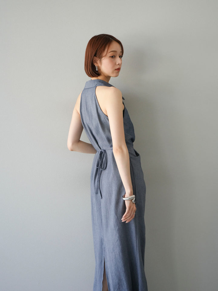 [予約]ツイストリネンタッチワンピース/ネイビー