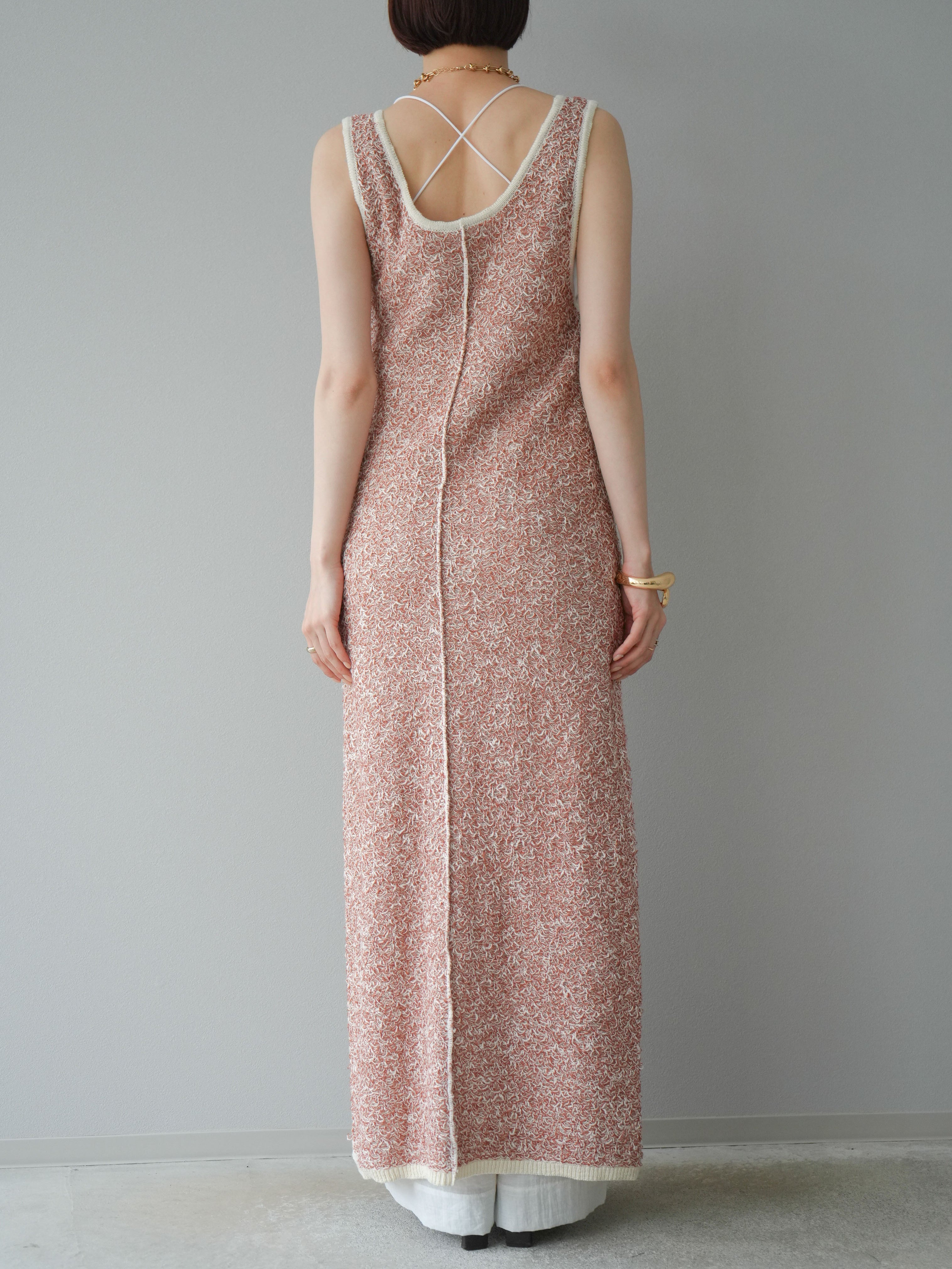 予約]ミックスヤーンフロントスリットワンピース/オレンジ – Lumier