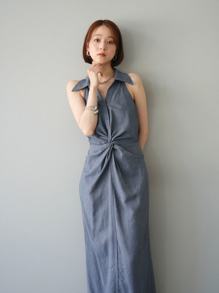 [予約]ツイストリネンタッチワンピース/ネイビー