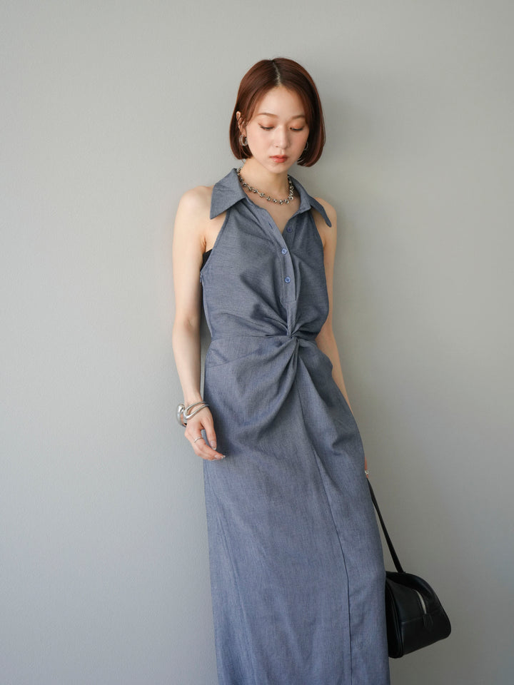 [予約]ツイストリネンタッチワンピース/ネイビー